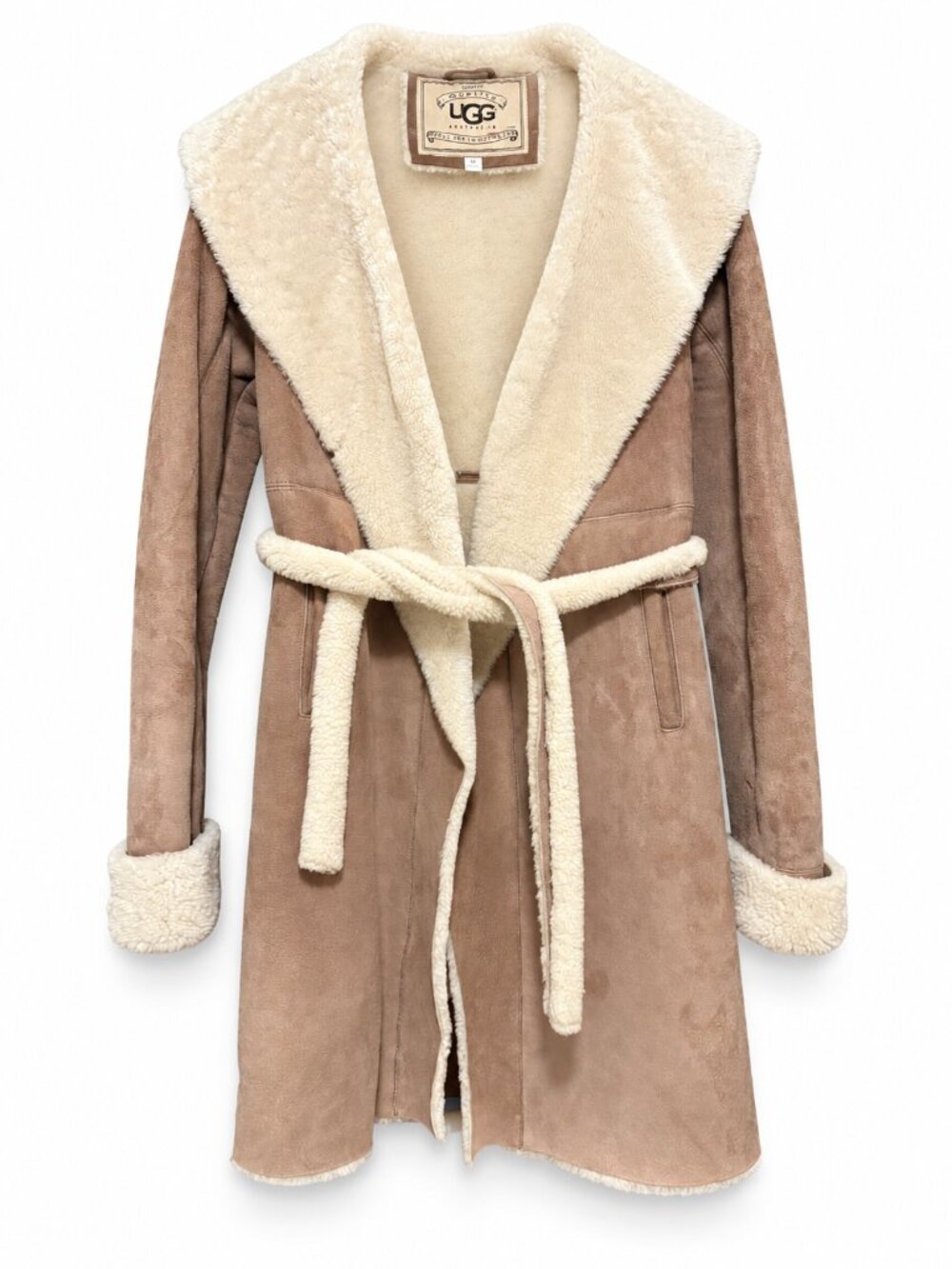 UGG Australia Belted Leather & Genuine Sheepskin Shearling Jacket Coat